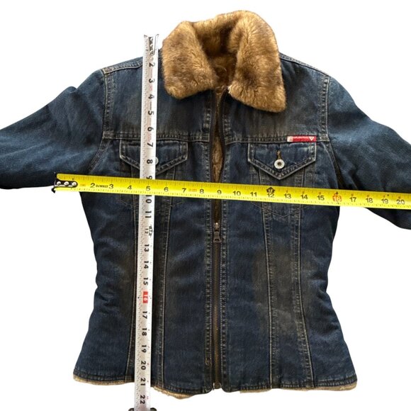 Guess Y2K Women's Denim Jacket Faux Fur Collar Sherpa Lined Vintage Size Small - Picture 12 of 12
